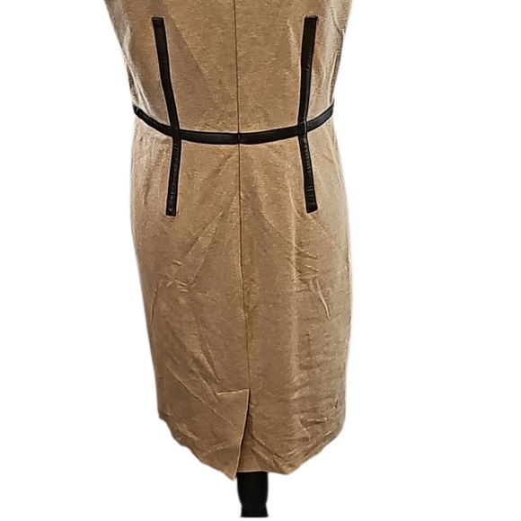 Trina Turk sz 8 tan with black leather accent sheeth dress - Picture 6 of 10